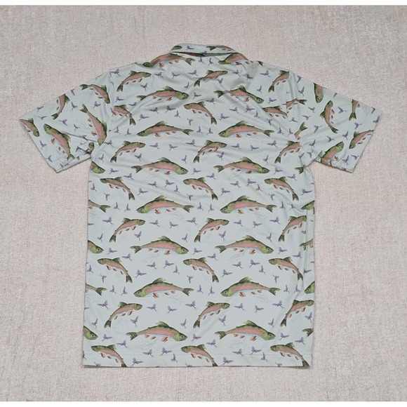 Waggle Shirt Men's Small Fish All Over Performance Stretch Golf Polo - Picture 2 of 6